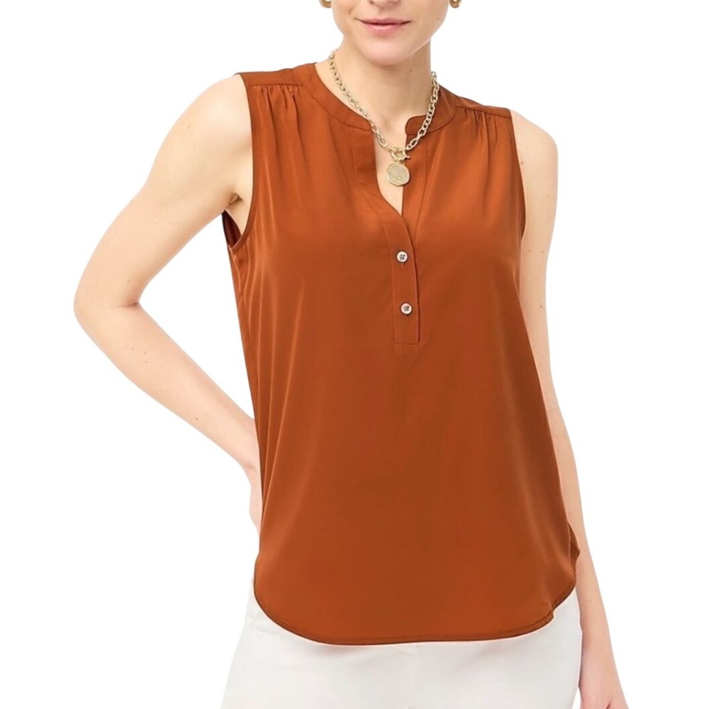 J.Crew‎ Women's Sleeveless V-Neck Popover Top Rust Orange L Office Capsule Chic